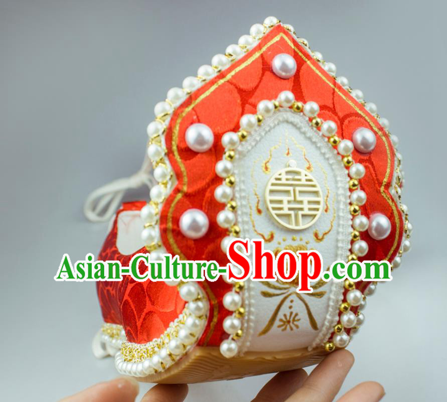 China Classical Wedding Pearls Shoes Red Brocade Hanfu Shoes Traditional Song Dynasty Princess Shoes China Classical Wedding Pearls Shoes Red Brocade Hanfu Shoes Traditional Song Dynasty Princess Shoes