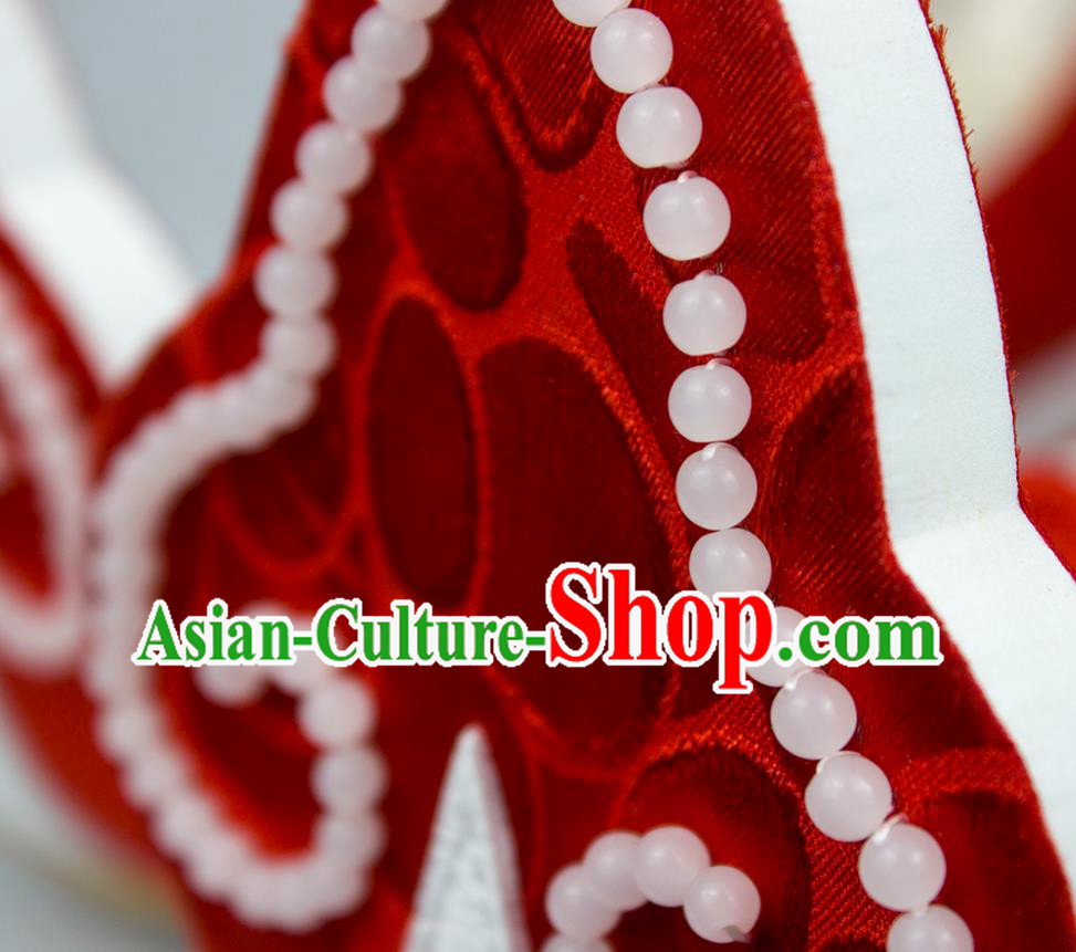 China Traditional Tang Dynasty Princess Shoes Classical Wedding Red Brocade Shoes Hanfu Beads Shoes China Traditional Tang Dynasty Princess Shoes Classical Wedding Red Brocade Shoes Hanfu Beads Shoes