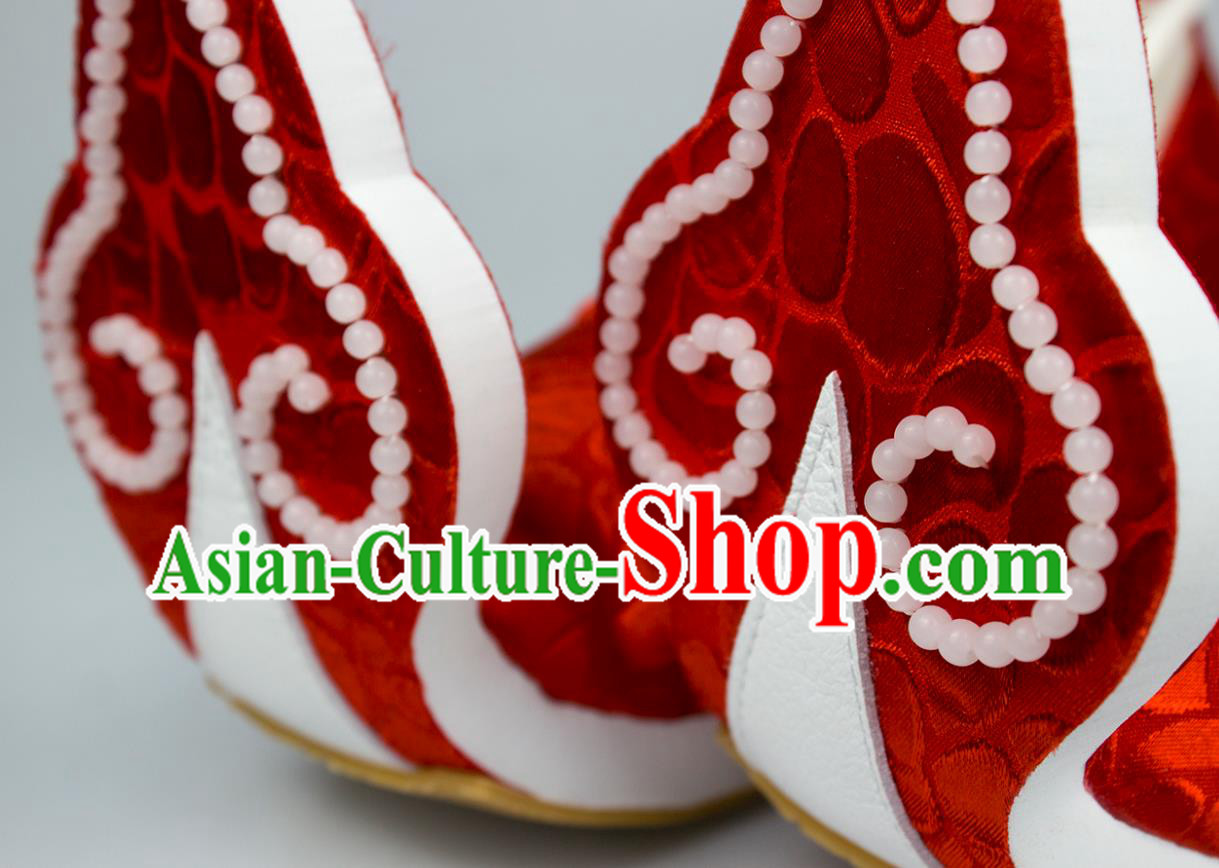 China Traditional Tang Dynasty Princess Shoes Classical Wedding Red Brocade Shoes Hanfu Beads Shoes China Traditional Tang Dynasty Princess Shoes Classical Wedding Red Brocade Shoes Hanfu Beads Shoes