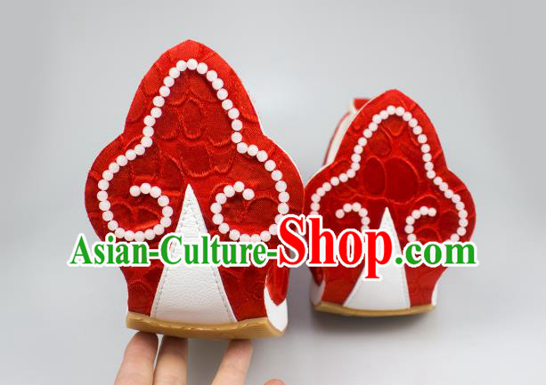 China Traditional Tang Dynasty Princess Shoes Classical Wedding Red Brocade Shoes Hanfu Beads Shoes China Traditional Tang Dynasty Princess Shoes Classical Wedding Red Brocade Shoes Hanfu Beads Shoes