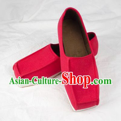 Chinese Handmade Ancient Scholar Red Flax Shoes Traditional Ming Dynasty Taoist Shoes