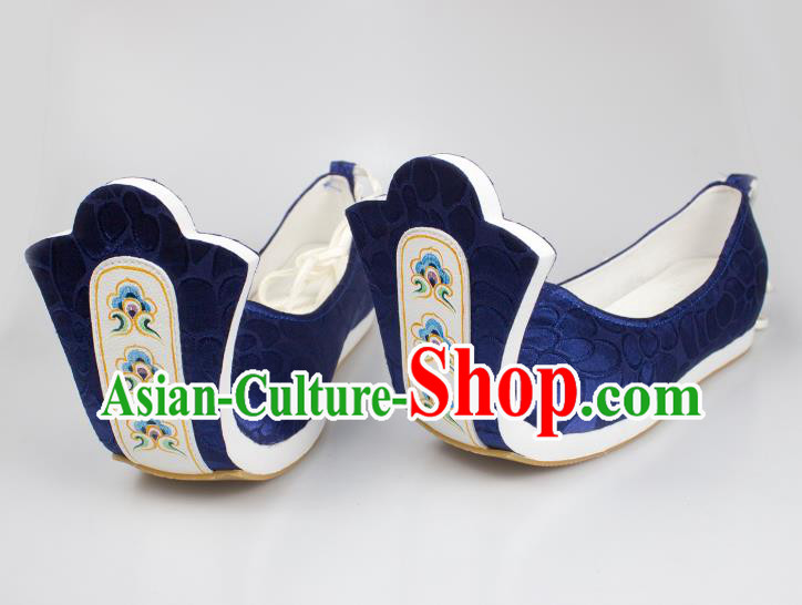 China Traditional Hanfu Shoes Tang Dynasty Princess Shoes Classical Wedding Royalblue Brocade Shoes China Traditional Hanfu Shoes Tang Dynasty Princess Shoes Classical Wedding Royalblue Brocade Shoes