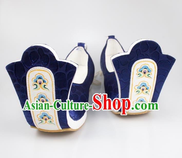China Traditional Hanfu Shoes Tang Dynasty Princess Shoes Classical Wedding Royalblue Brocade Shoes China Traditional Hanfu Shoes Tang Dynasty Princess Shoes Classical Wedding Royalblue Brocade Shoes