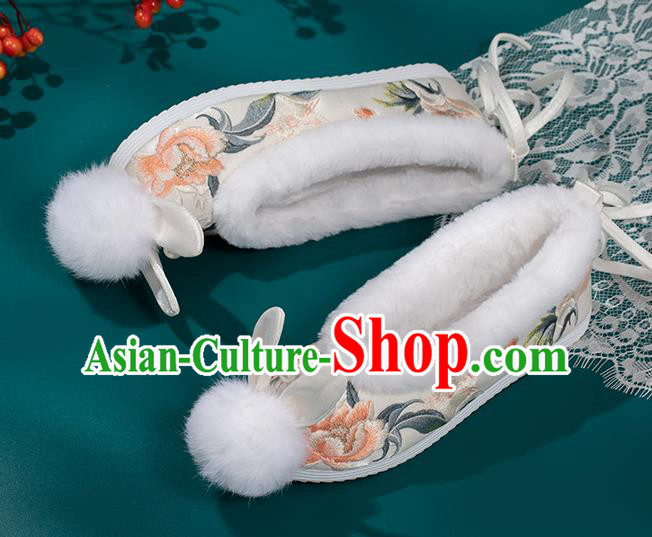 China Traditional Embroidered Hanfu Shoes Ming Dynasty Princess Shoes Classical Beige Brocade Shoes China Traditional Embroidered Hanfu Shoes Ming Dynasty Princess Shoes Classical Beige Brocade Shoes