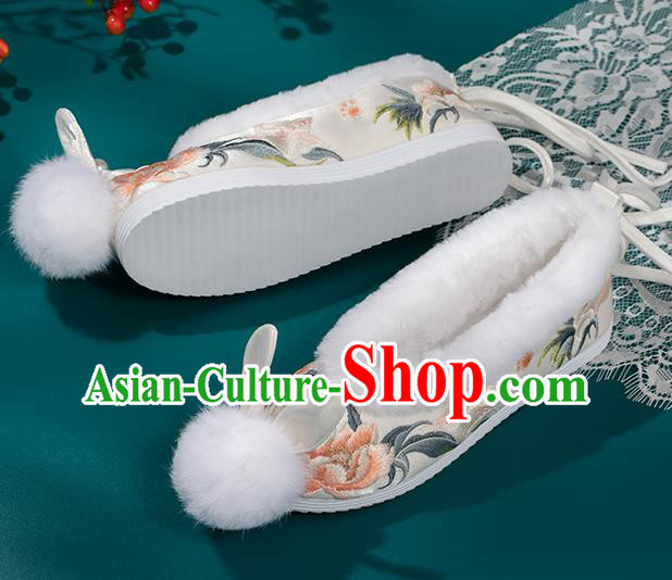 China Traditional Embroidered Hanfu Shoes Ming Dynasty Princess Shoes Classical Beige Brocade Shoes China Traditional Embroidered Hanfu Shoes Ming Dynasty Princess Shoes Classical Beige Brocade Shoes