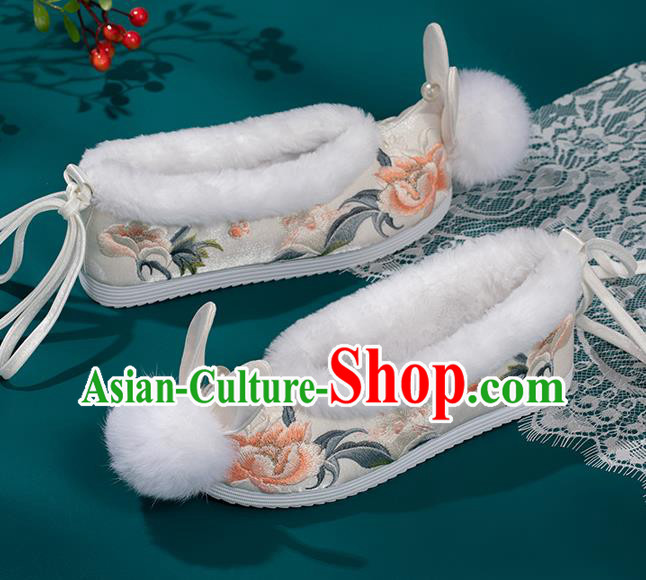 China Traditional Embroidered Hanfu Shoes Ming Dynasty Princess Shoes Classical Beige Brocade Shoes China Traditional Embroidered Hanfu Shoes Ming Dynasty Princess Shoes Classical Beige Brocade Shoes