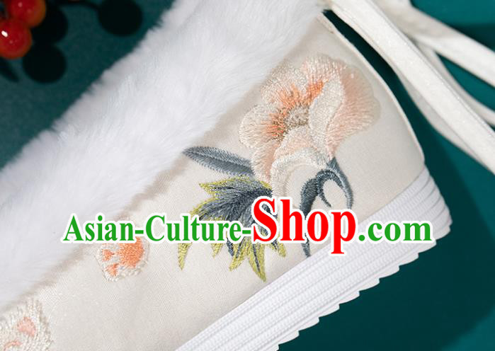 China Traditional Embroidered Hanfu Shoes Ming Dynasty Princess Shoes Classical Beige Brocade Shoes China Traditional Embroidered Hanfu Shoes Ming Dynasty Princess Shoes Classical Beige Brocade Shoes