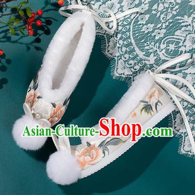 China Traditional Embroidered Hanfu Shoes Ming Dynasty Princess Shoes Classical Beige Brocade Shoes