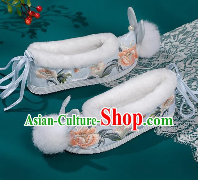 China Ming Dynasty Princess Shoes Classical Blue Brocade Shoes Traditional Embroidered Hanfu Shoes China Ming Dynasty Princess Shoes Classical Blue Brocade Shoes Traditional Embroidered Hanfu Shoes