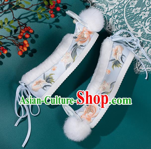 China Ming Dynasty Princess Shoes Classical Blue Brocade Shoes Traditional Embroidered Hanfu Shoes China Ming Dynasty Princess Shoes Classical Blue Brocade Shoes Traditional Embroidered Hanfu Shoes
