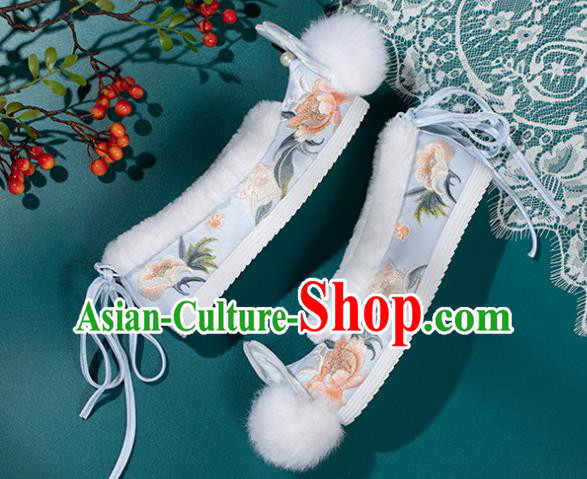 China Ming Dynasty Princess Shoes Classical Blue Brocade Shoes Traditional Embroidered Hanfu Shoes China Ming Dynasty Princess Shoes Classical Blue Brocade Shoes Traditional Embroidered Hanfu Shoes