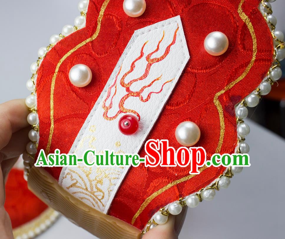 China Tang Dynasty Princess Shoes Classical Red Brocade Shoes Traditional Wedding Hanfu Pearls Shoes China Tang Dynasty Princess Shoes Classical Red Brocade Shoes Traditional Wedding Hanfu Pearls Shoes
