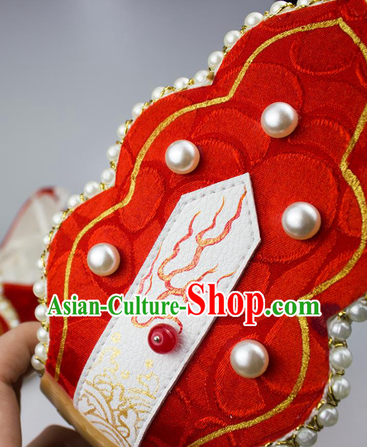 China Tang Dynasty Princess Shoes Classical Red Brocade Shoes Traditional Wedding Hanfu Pearls Shoes China Tang Dynasty Princess Shoes Classical Red Brocade Shoes Traditional Wedding Hanfu Pearls Shoes