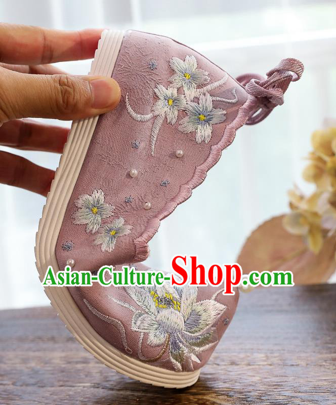 China Traditional Pink Cloth Shoes Classical Embroidered Lotus Shoes Hanfu Bow Shoes China Traditional Pink Cloth Shoes Classical Embroidered Lotus Shoes Hanfu Bow Shoes