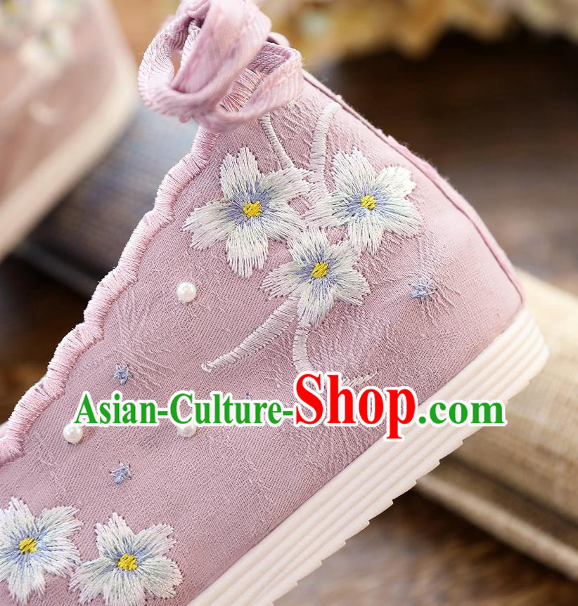 China Traditional Pink Cloth Shoes Classical Embroidered Lotus Shoes Hanfu Bow Shoes China Traditional Pink Cloth Shoes Classical Embroidered Lotus Shoes Hanfu Bow Shoes