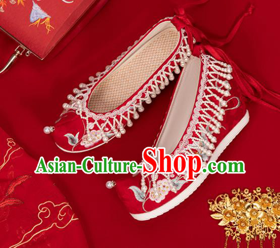 China Classical Embroidered Shoes Hanfu Bow Shoes Traditional Wedding Red Cloth Shoes China Classical Embroidered Shoes Hanfu Bow Shoes Traditional Wedding Red Cloth Shoes