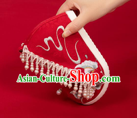 China Classical Embroidered Shoes Hanfu Bow Shoes Traditional Wedding Red Cloth Shoes China Classical Embroidered Shoes Hanfu Bow Shoes Traditional Wedding Red Cloth Shoes