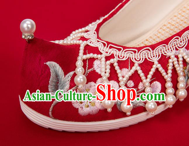 China Classical Embroidered Shoes Hanfu Bow Shoes Traditional Wedding Red Cloth Shoes China Classical Embroidered Shoes Hanfu Bow Shoes Traditional Wedding Red Cloth Shoes
