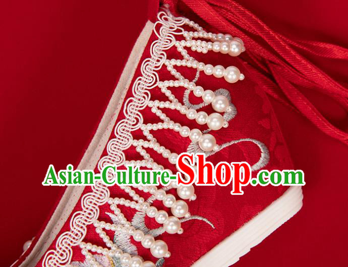 China Classical Embroidered Shoes Hanfu Bow Shoes Traditional Wedding Red Cloth Shoes China Classical Embroidered Shoes Hanfu Bow Shoes Traditional Wedding Red Cloth Shoes