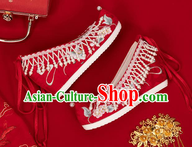 China Classical Embroidered Shoes Hanfu Bow Shoes Traditional Wedding Red Cloth Shoes China Classical Embroidered Shoes Hanfu Bow Shoes Traditional Wedding Red Cloth Shoes