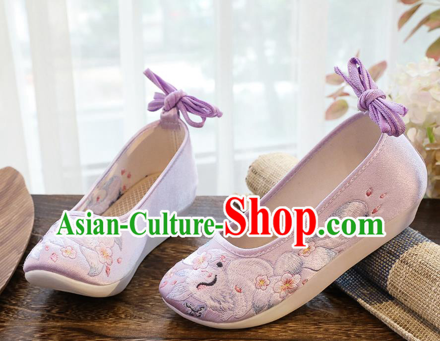China Winter Women Shoes Classical Embroidered Fox Lilac Satin Shoes Traditional Hanfu Shoes China Winter Women Shoes Classical Embroidered Fox Lilac Satin Shoes Traditional Hanfu Shoes