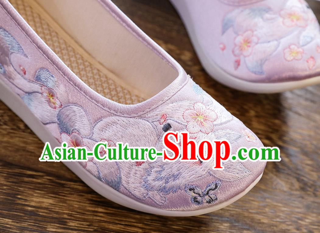 China Winter Women Shoes Classical Embroidered Fox Lilac Satin Shoes Traditional Hanfu Shoes China Winter Women Shoes Classical Embroidered Fox Lilac Satin Shoes Traditional Hanfu Shoes