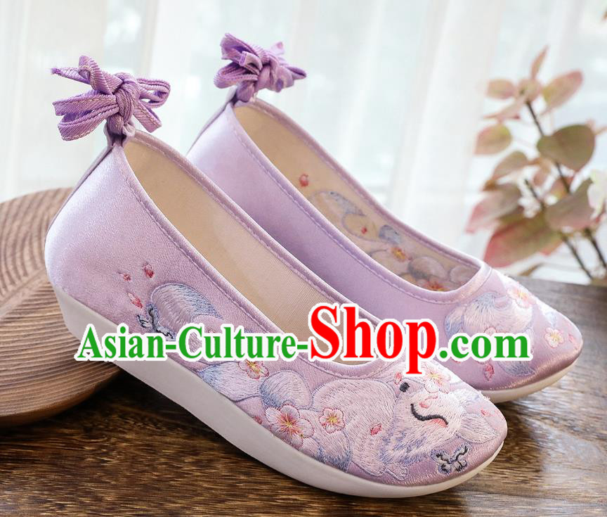 China Winter Women Shoes Classical Embroidered Fox Lilac Satin Shoes Traditional Hanfu Shoes China Winter Women Shoes Classical Embroidered Fox Lilac Satin Shoes Traditional Hanfu Shoes