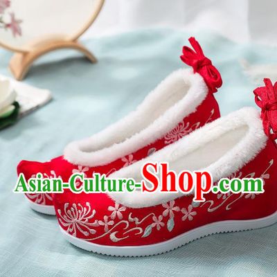 China Traditional Embroidered Manjusaka Shoes Ming Dynasty Hanfu Shoes Classical Red Cloth Shoes