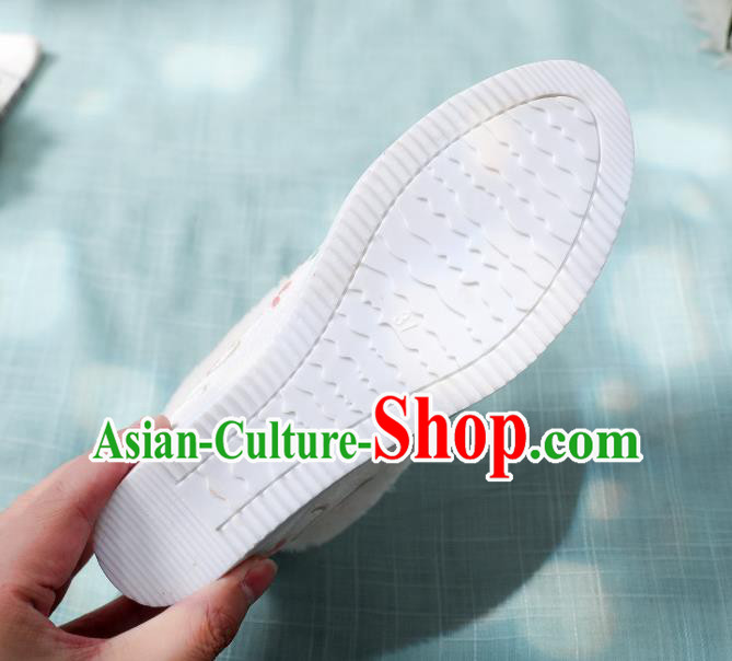China Ming Dynasty Hanfu Shoes Classical White Cloth Shoes Traditional Embroidered Manjusaka Shoes China Ming Dynasty Hanfu Shoes Classical White Cloth Shoes Traditional Embroidered Manjusaka Shoes