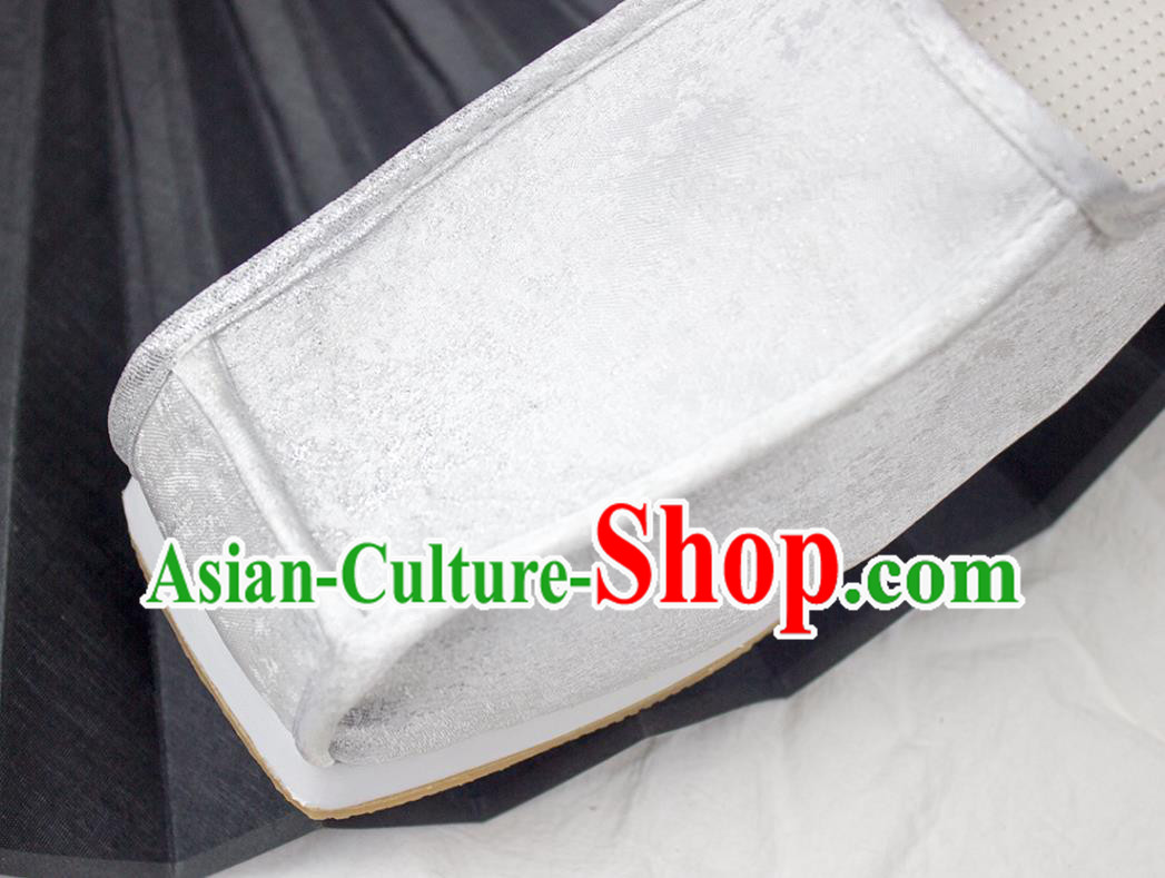 Chinese Handmade Ancient Official White Satin Shoes Traditional Song Dynasty Emperor Shoes Chinese Handmade Ancient Official White Satin Shoes Traditional Song Dynasty Emperor Shoes