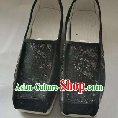 Chinese Handmade Black Satin Shoes Ancient Official Hanfu Shoes Traditional Song Dynasty Shoes