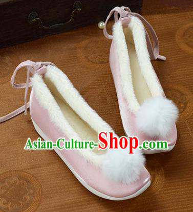 China National Pink Cloth Shoes Winter Venonat Shoes Traditional Hanfu Shoes China National Pink Cloth Shoes Winter Venonat Shoes Traditional Hanfu Shoes