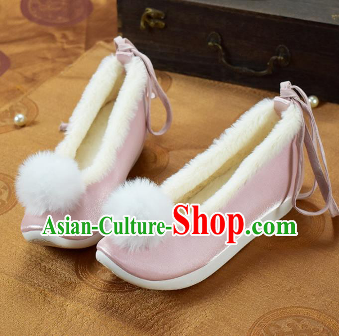 China National Pink Cloth Shoes Winter Venonat Shoes Traditional Hanfu Shoes China National Pink Cloth Shoes Winter Venonat Shoes Traditional Hanfu Shoes