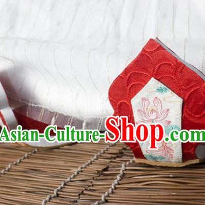 China Handmade Painting Lotus Shoes Classical Red Brocade Shoes Traditional Tang Dynasty Wedding Hanfu Shoes