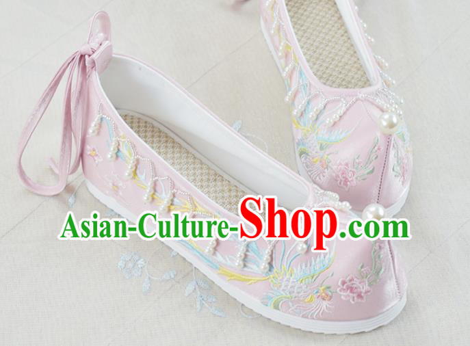 China National Embroidered Phoenix Pink Cloth Shoes Traditional Wedding Shoes Women Hanfu Shoes China National Embroidered Phoenix Pink Cloth Shoes Traditional Wedding Shoes Women Hanfu Shoes