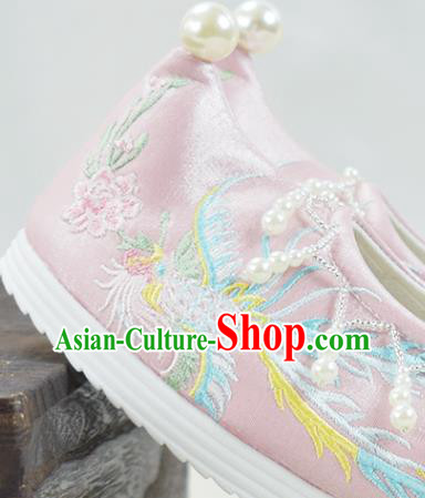 China National Embroidered Phoenix Pink Cloth Shoes Traditional Wedding Shoes Women Hanfu Shoes China National Embroidered Phoenix Pink Cloth Shoes Traditional Wedding Shoes Women Hanfu Shoes