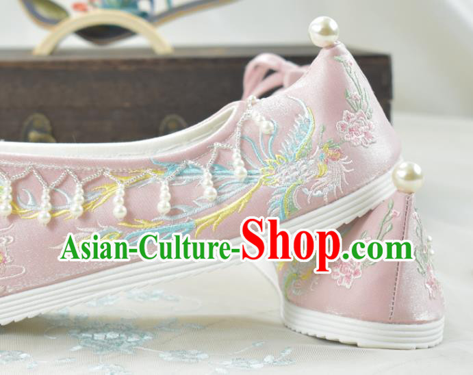 China National Embroidered Phoenix Pink Cloth Shoes Traditional Wedding Shoes Women Hanfu Shoes China National Embroidered Phoenix Pink Cloth Shoes Traditional Wedding Shoes Women Hanfu Shoes