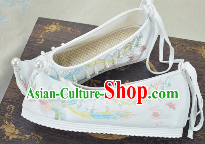 China Traditional Beads Tassel Shoes Women Hanfu Shoes National Embroidered Phoenix White Cloth Shoes China Traditional Beads Tassel Shoes Women Hanfu Shoes National Embroidered Phoenix White Cloth Shoes