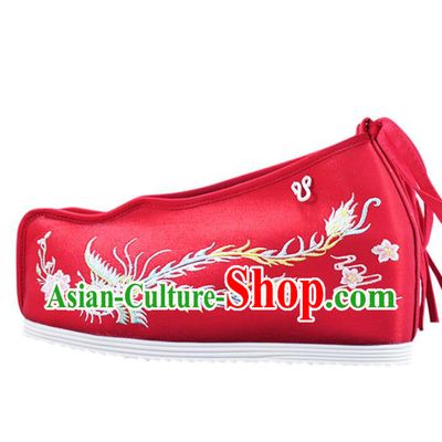 China Women Hanfu Shoes National Embroidered Shoes Red Cloth Shoes Traditional Princess Wedding Shoes