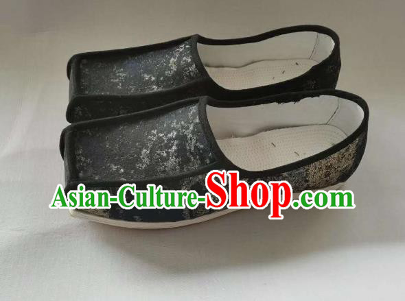 Chinese Ancient Official Shoes Handmade Black Satin Shoes Traditional Song Dynasty Scholar Hanfu Shoes Chinese Ancient Official Shoes Handmade Black Satin Shoes Traditional Song Dynasty Scholar Hanfu Shoes
