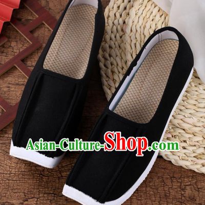 Chinese Traditional Song Dynasty Taoist Shoes Ancient Scholar Shoes Handmade Black Cloth Shoes