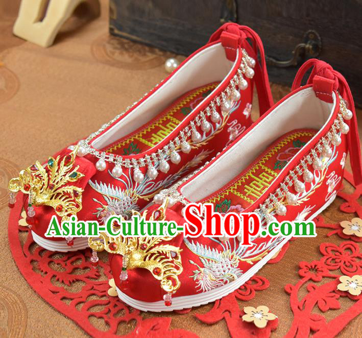 China Wedding Shoes Traditional Xiuhe Suit Red Cloth Shoes Women Golden Phoenix Shoes China Wedding Shoes Traditional Xiuhe Suit Red Cloth Shoes Women Golden Phoenix Shoes