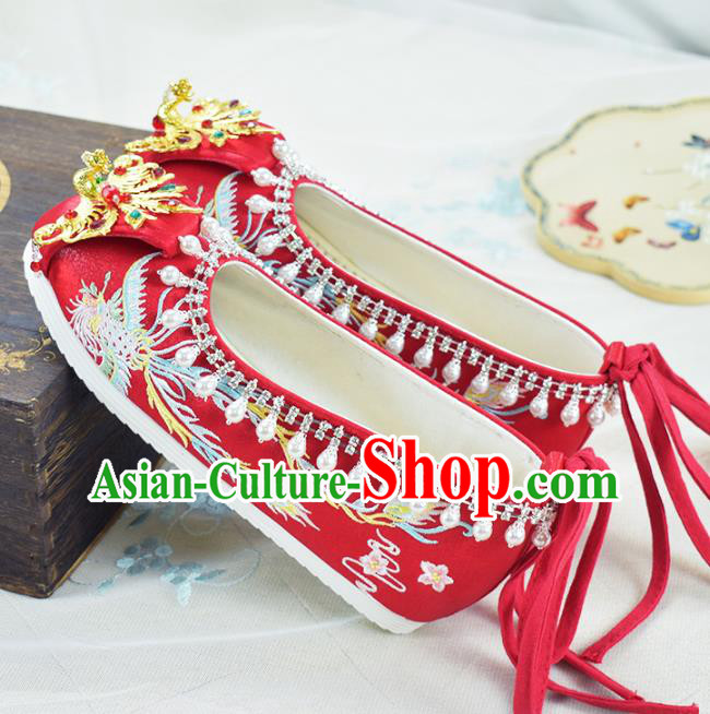 China Wedding Shoes Traditional Xiuhe Suit Red Cloth Shoes Women Golden Phoenix Shoes China Wedding Shoes Traditional Xiuhe Suit Red Cloth Shoes Women Golden Phoenix Shoes