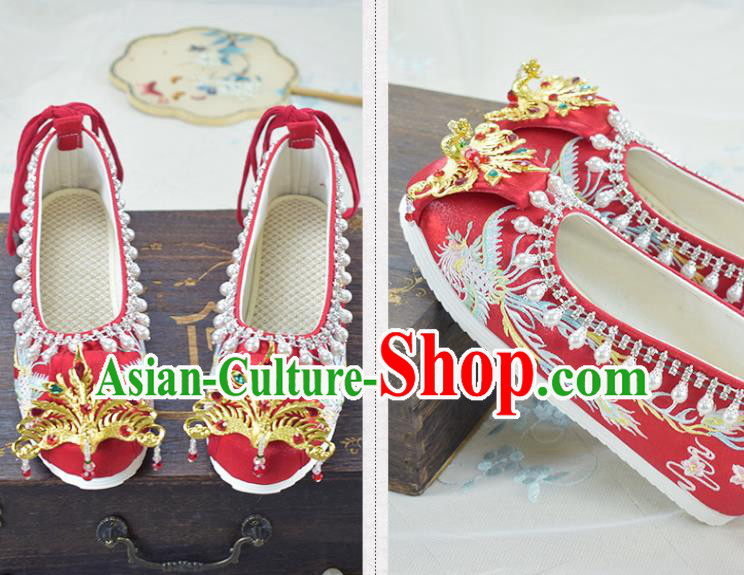 China Wedding Shoes Traditional Xiuhe Suit Red Cloth Shoes Women Golden Phoenix Shoes China Wedding Shoes Traditional Xiuhe Suit Red Cloth Shoes Women Golden Phoenix Shoes