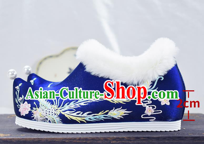 China National Embroidered Phoenix Shoes Royalblue Cloth Shoes Traditional Winter Shoes Women Hanfu Shoes China National Embroidered Phoenix Shoes Royalblue Cloth Shoes Traditional Winter Shoes Women Hanfu Shoes