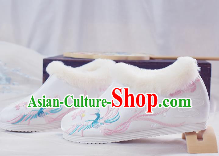 China Traditional Wedding Shoes National Embroidered Phoenix Shoes White Cloth Shoes China Traditional Wedding Shoes National Embroidered Phoenix Shoes White Cloth Shoes