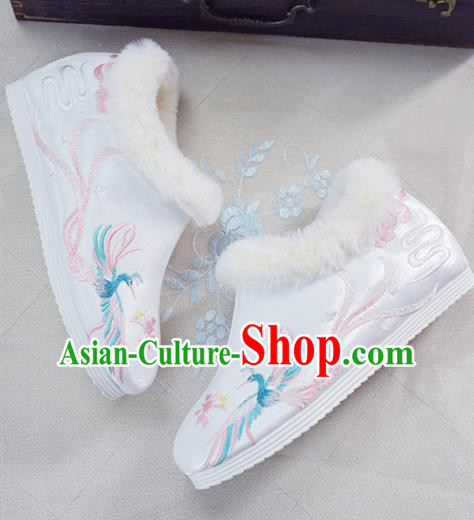 China Traditional Wedding Shoes National Embroidered Phoenix Shoes White Cloth Shoes China Traditional Wedding Shoes National Embroidered Phoenix Shoes White Cloth Shoes