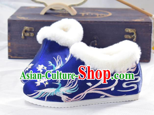 China Royalblue Cloth Shoes Traditional Wedding Shoes National Embroidered Phoenix Shoes China Royalblue Cloth Shoes Traditional Wedding Shoes National Embroidered Phoenix Shoes