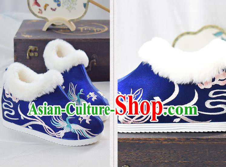 China Royalblue Cloth Shoes Traditional Wedding Shoes National Embroidered Phoenix Shoes China Royalblue Cloth Shoes Traditional Wedding Shoes National Embroidered Phoenix Shoes
