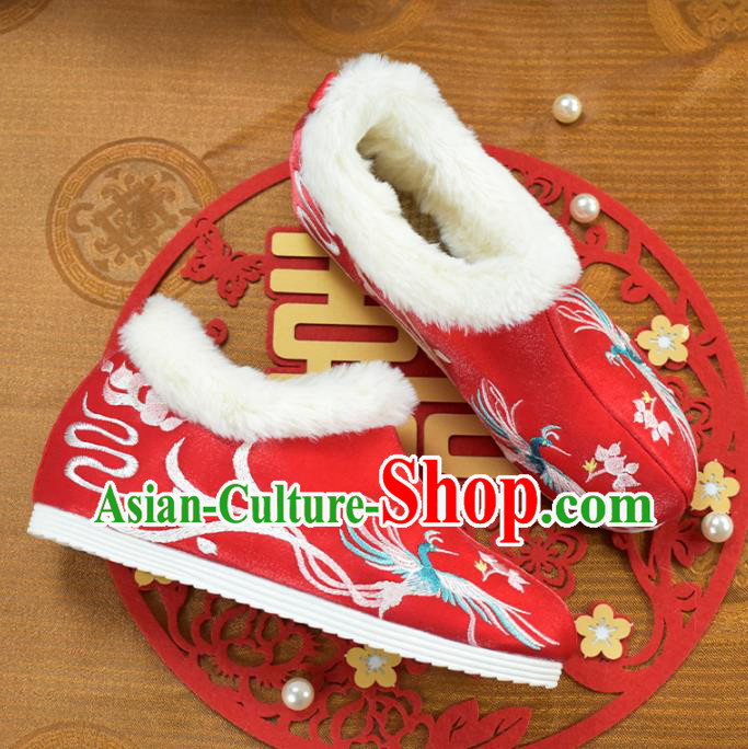 China National Embroidered Phoenix Shoes Red Cloth Shoes Traditional Wedding Shoes China National Embroidered Phoenix Shoes Red Cloth Shoes Traditional Wedding Shoes